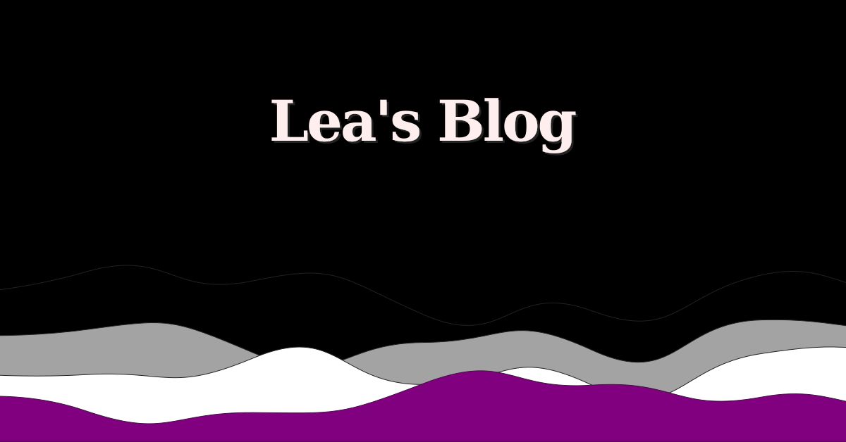 Social preview Image of my blog. It is titled "Lea's Blog" in bold white letter on a black background. In the bottom of the image, there is a waves art in disability pride colors.